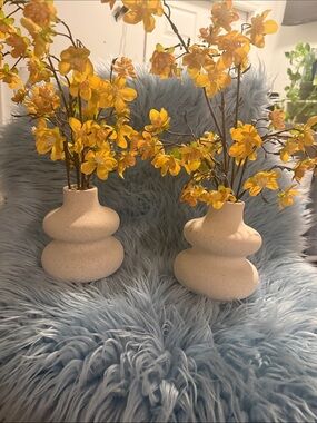 Neutral Sculpted Ceramic Vase Pair - Cream Decorative Vases